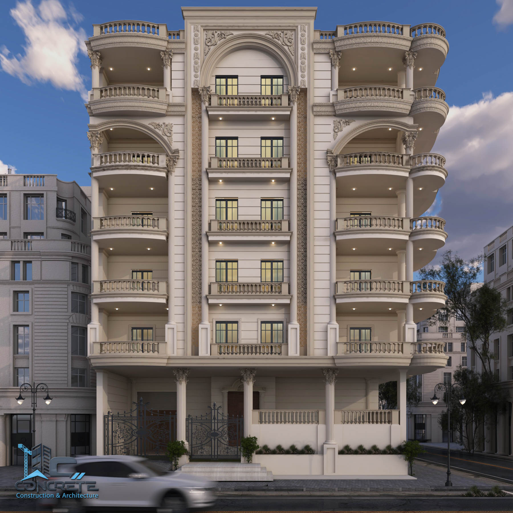 تصميم واجهة معمارية نيو كلاسيك المنصورة القاهرة